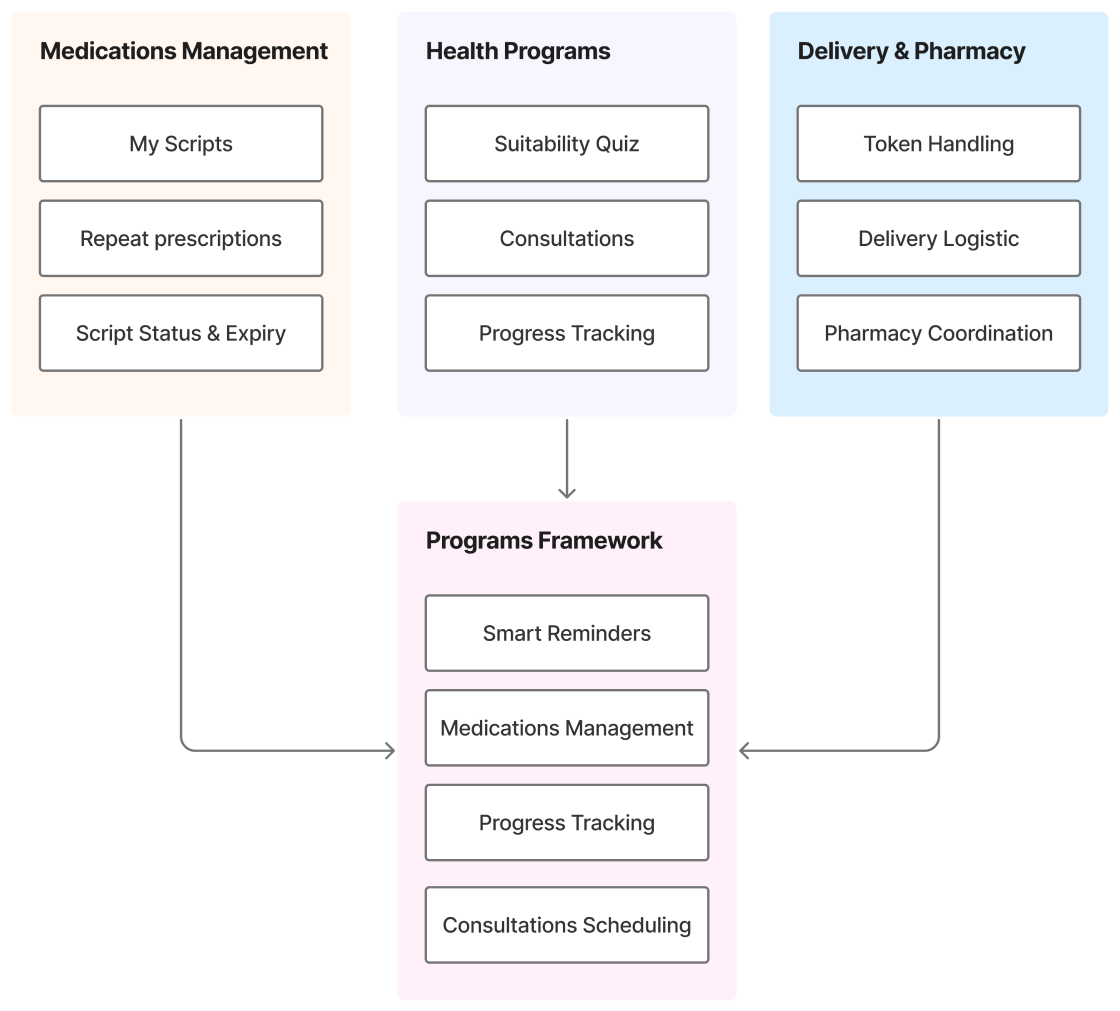 New systems diagram showing the three pillars and shared framework