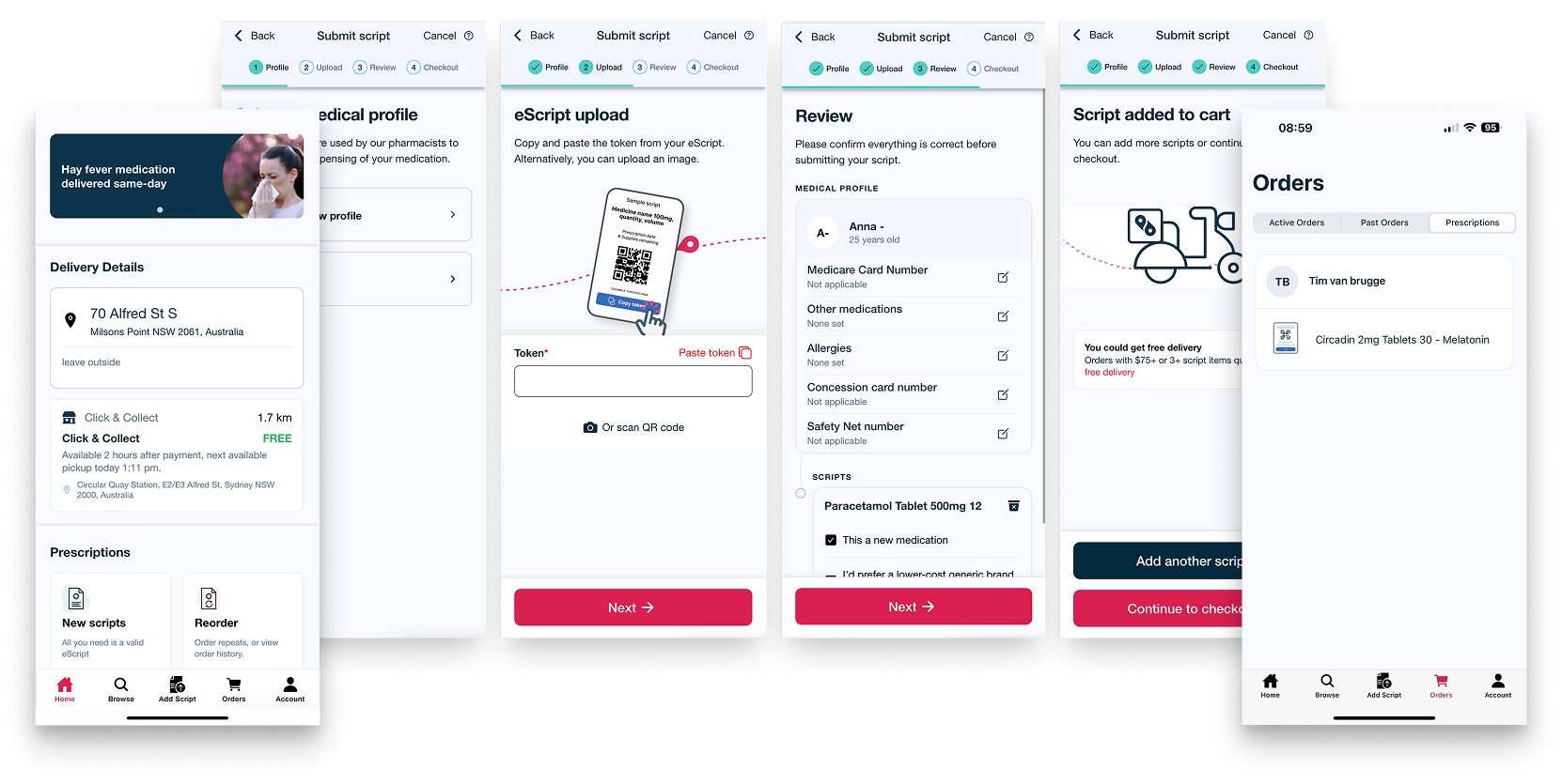 Before state - 2-3 screens showing: Upload flow ending with 'Script added to cart' with nowhere to track it, Empty home screen with no Programs section